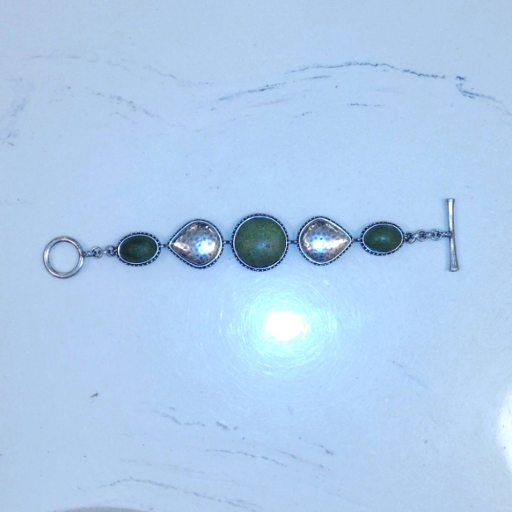 Custom Artisan Vintage Sterling Silver Precious Stone Bracelet
